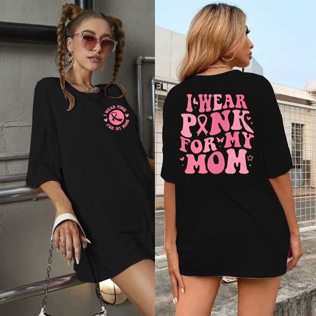 FASHGL I Wear Pink for My Mom T-Shirt Women Breast Cancer Awareness Light Pink S