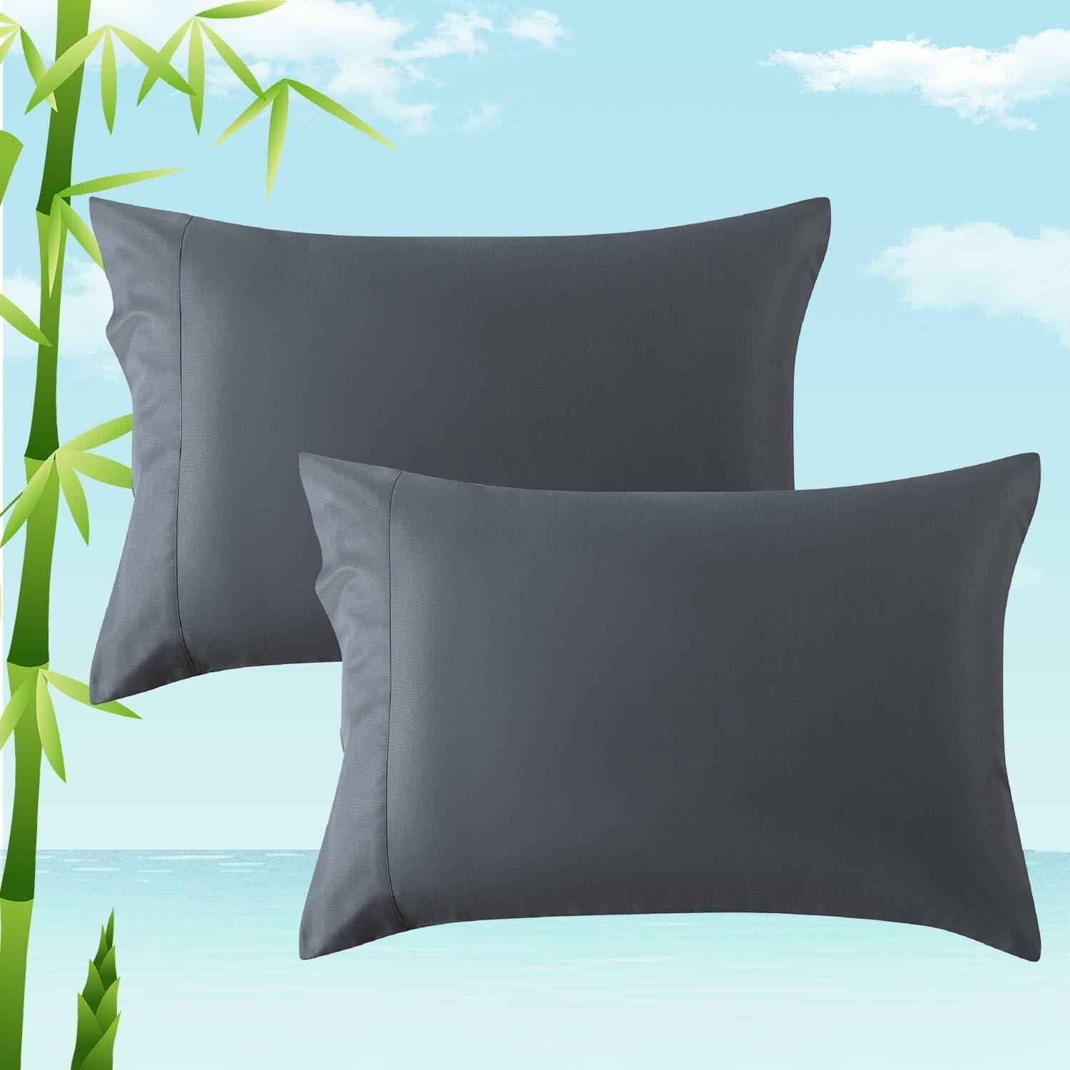 Moccabebe 2 Pc King Size Pillowcases 20x36 Grey Cooling Bamboo Rayon Soft