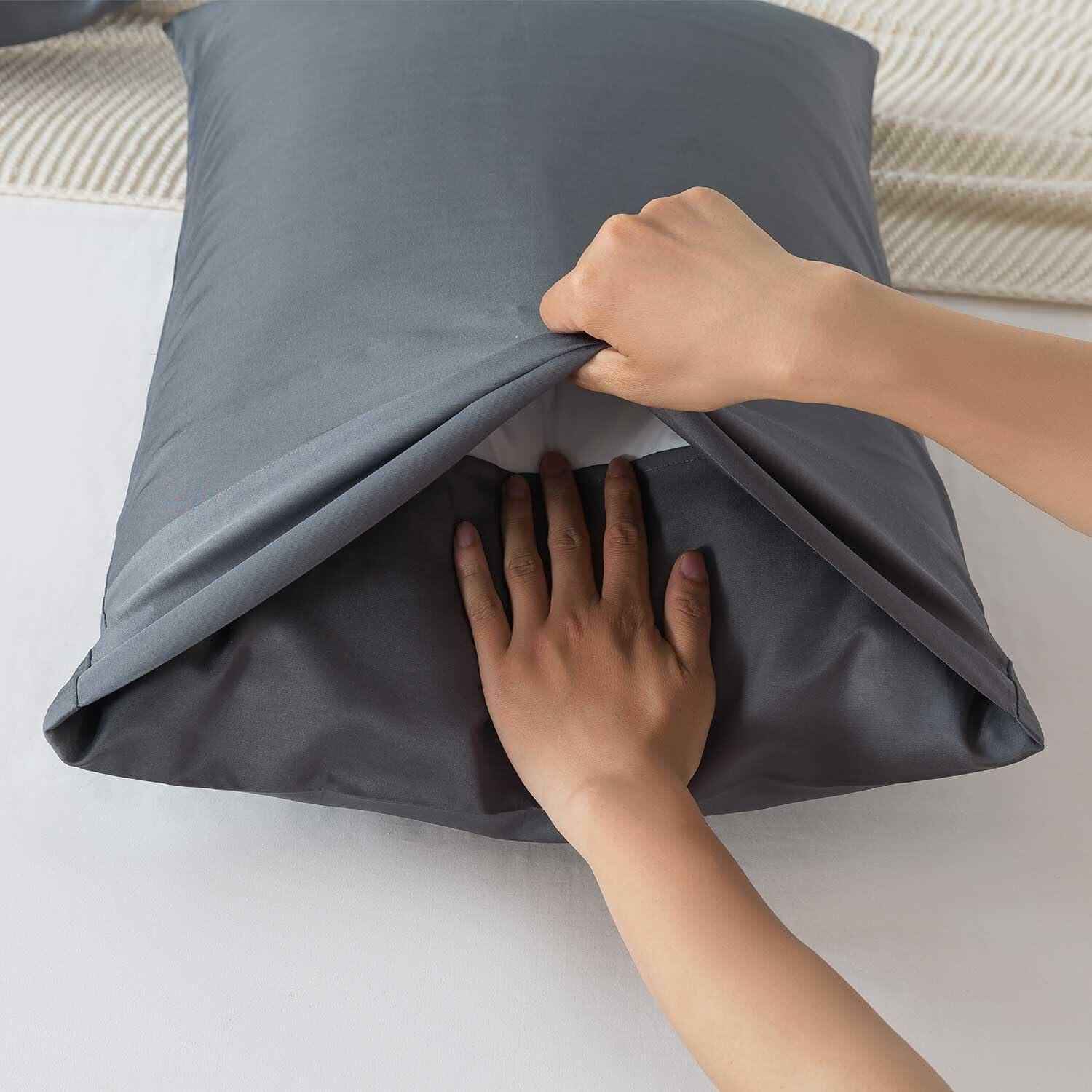 Moccabebe 2 Pc King Size Pillowcases 20x36 Grey Cooling Bamboo Rayon Soft