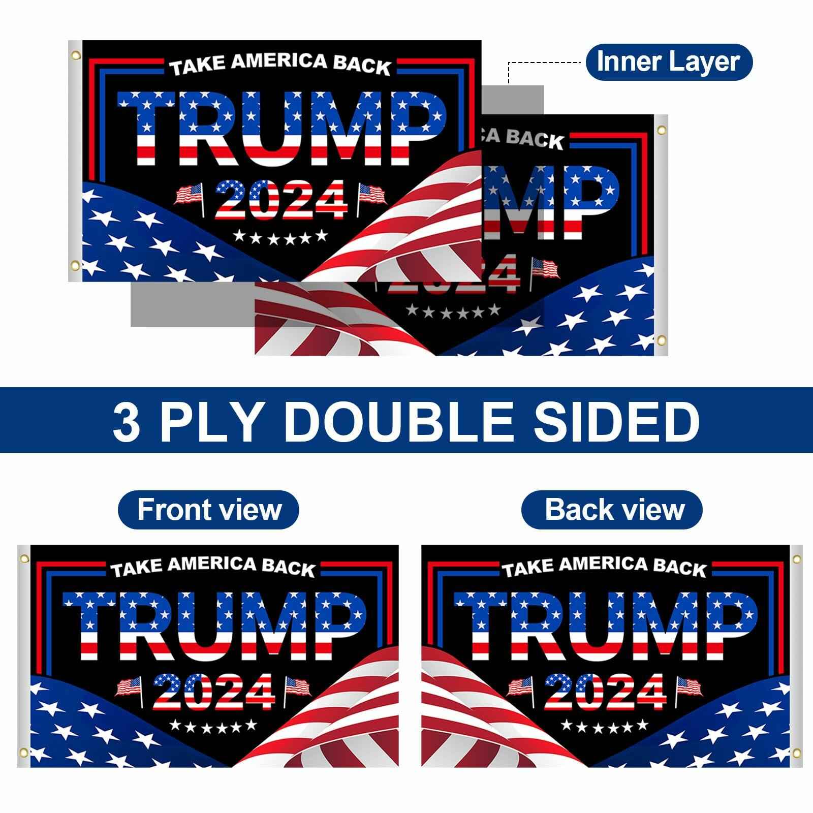 Trump 2024 Flag 3x5 FT Double Sided UV Resistant Banner with 2 Brass Grommets