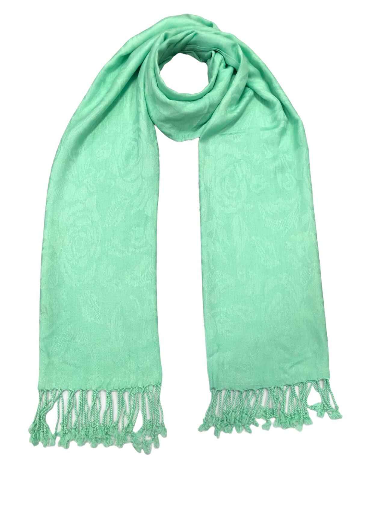 Elu Pashmina Shawl Large Flower Textured Sea Green Soft Wrap 78x28