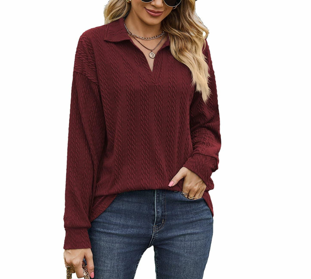 Fall Tops Women 2024 Long Sleeve Black Medium Sweater Blouse Casual