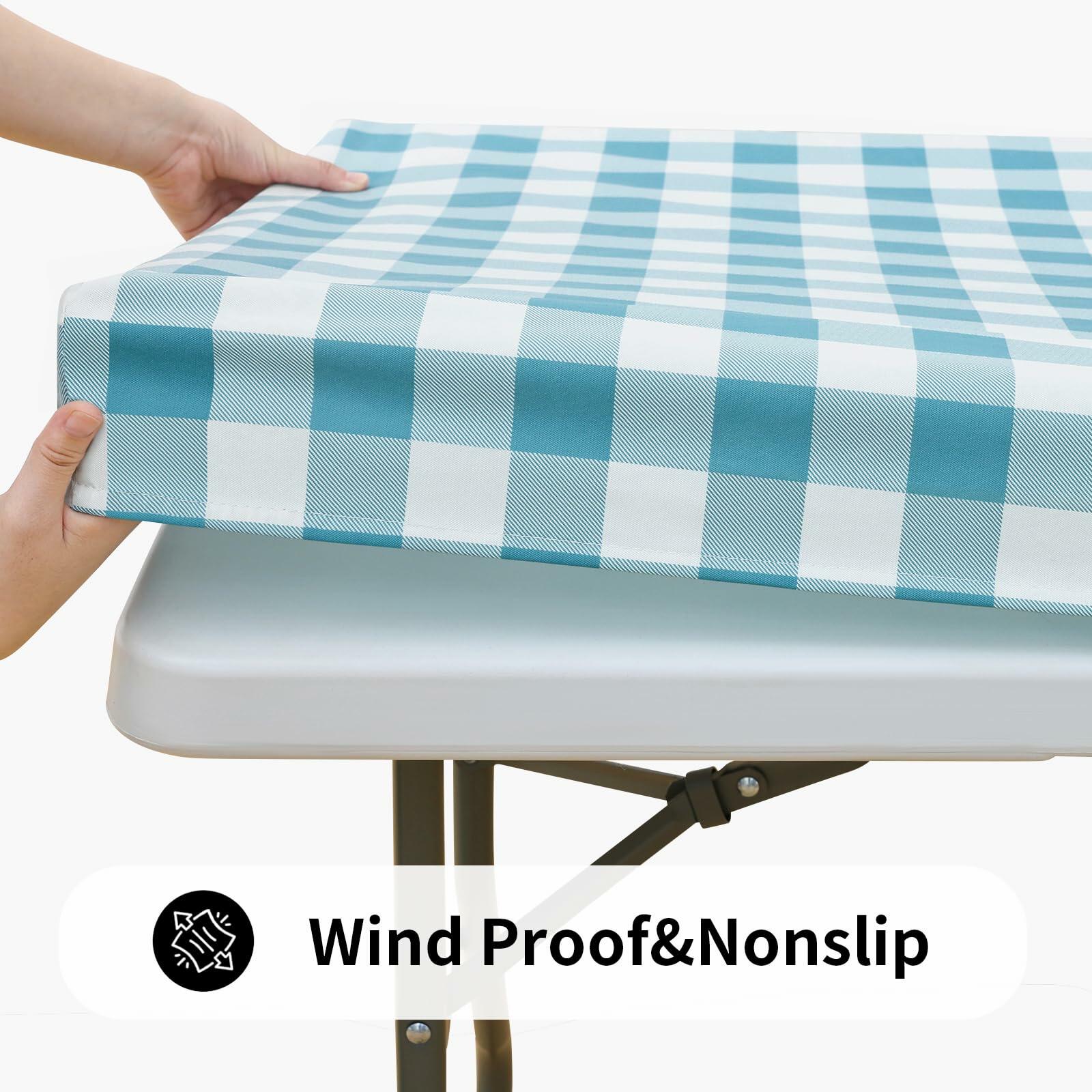Smiry Rectangle Waterproof Vinyl Picnic Tablecloth 30x72 White Orange Plaid