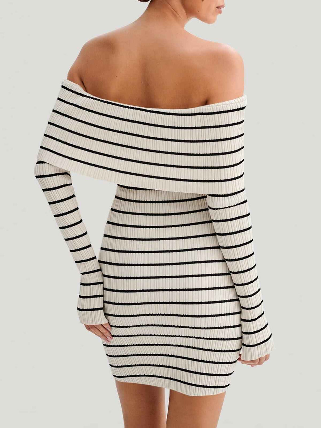 Wenrine Womens Off Shoulder Knit Mini Dress White Casual Bodycon Long Sleeve