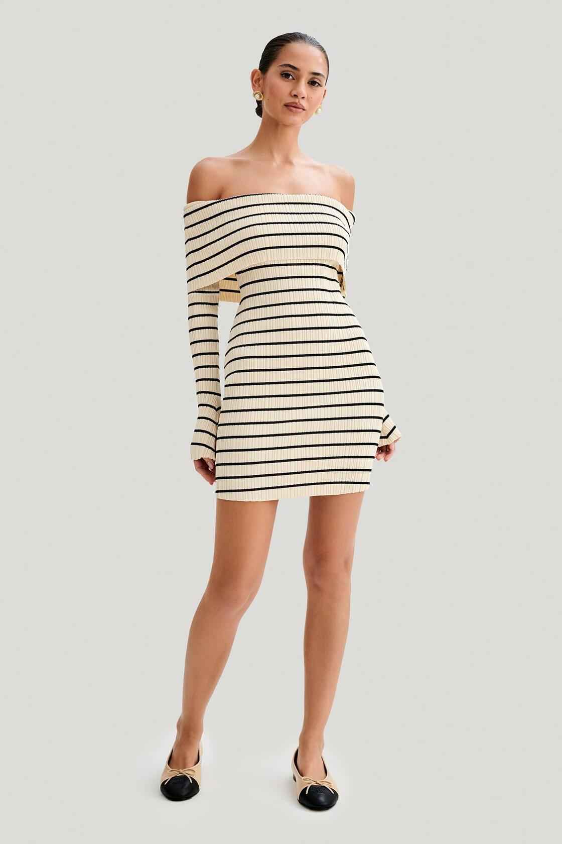Wenrine Womens Off Shoulder Knit Mini Dress White Casual Bodycon Long Sleeve