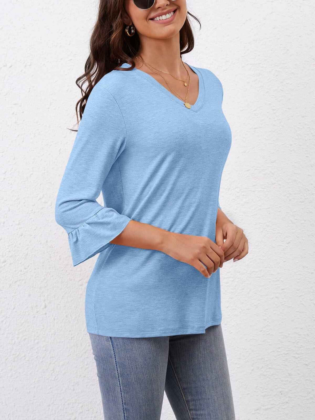 Syellowafter Womens Coral 3/4 Sleeve Casual Loose Fit Tunic Blouse Size XL