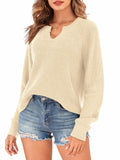 ZAFUL Apricot Ribbed Knit V Neck Long Sleeve Sweater Size M