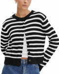 KIRUNDO Womens Black Striped Cardigan Sweater Medium Size M