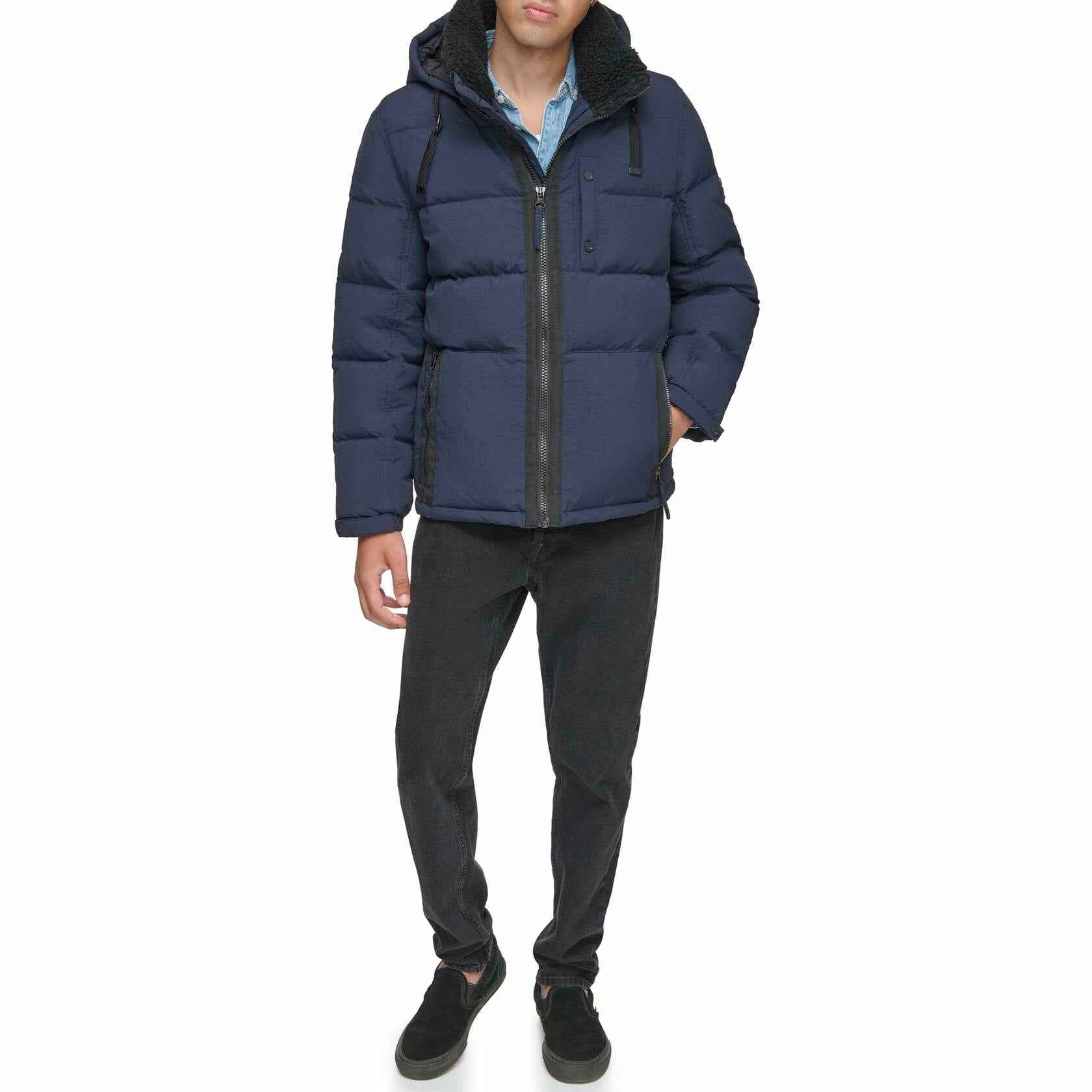 Andrew Marc Men's Water Resistant Hubble Down Jacket Ink XX-Large Removable Hood
