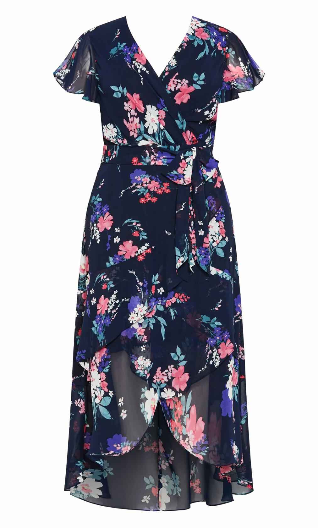 City Chic Plus Size Margot Print Maxi Dress Navy Lotte Bouquet Size 24 New