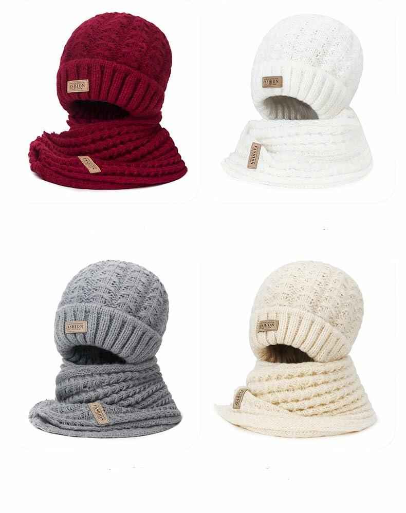 Wander Agio Women's Wool Knit Beanie & Scarf Set Thick Warm Red 6pc