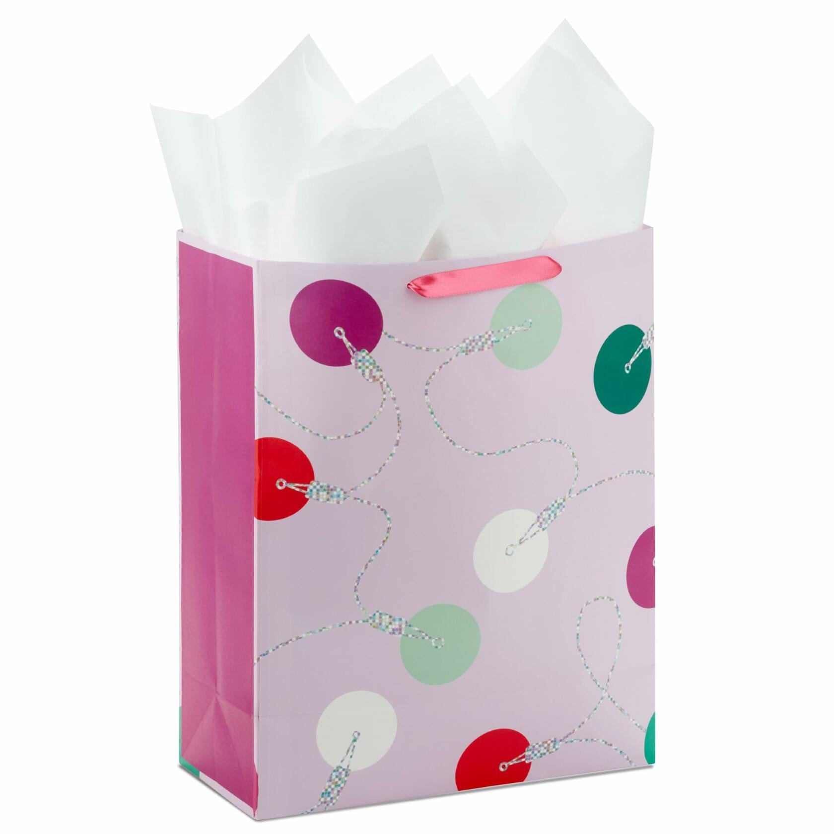 Hallmark 15" Extra Large Holiday Gift Bag Trendy Lights Pink with Tissue & Tag