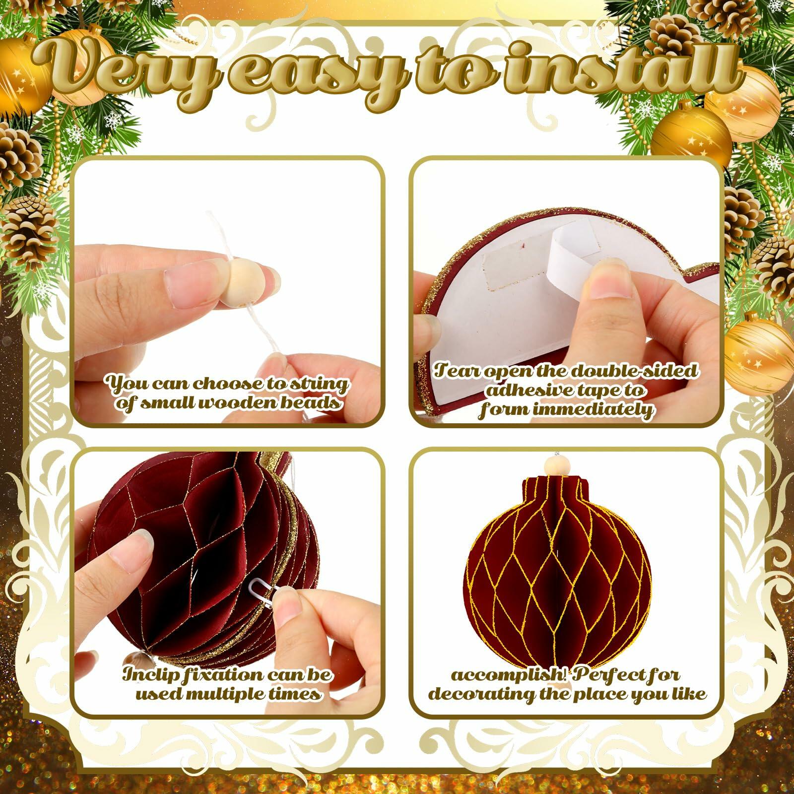 Watersay 18 Pc Glitter Christmas Honeycomb Ornaments Vintage Neutral Decor