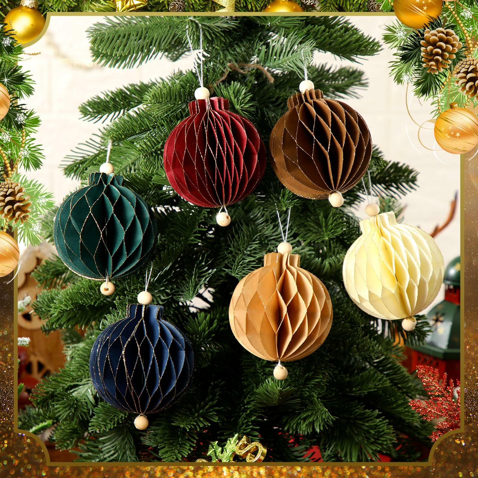 Watersay 18 Pc Glitter Christmas Honeycomb Ornaments Vintage Neutral Decor
