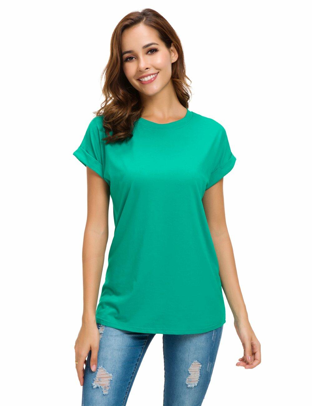 MSHING Women's Simple Crew Neck Loose Lake Green T-Shirt Size L