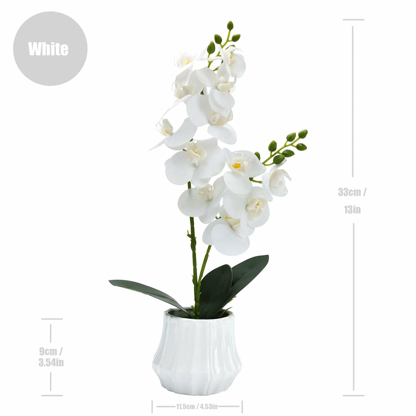 Angerlo 13" White Artificial Butterfly Orchid Ceramic Vase Decor