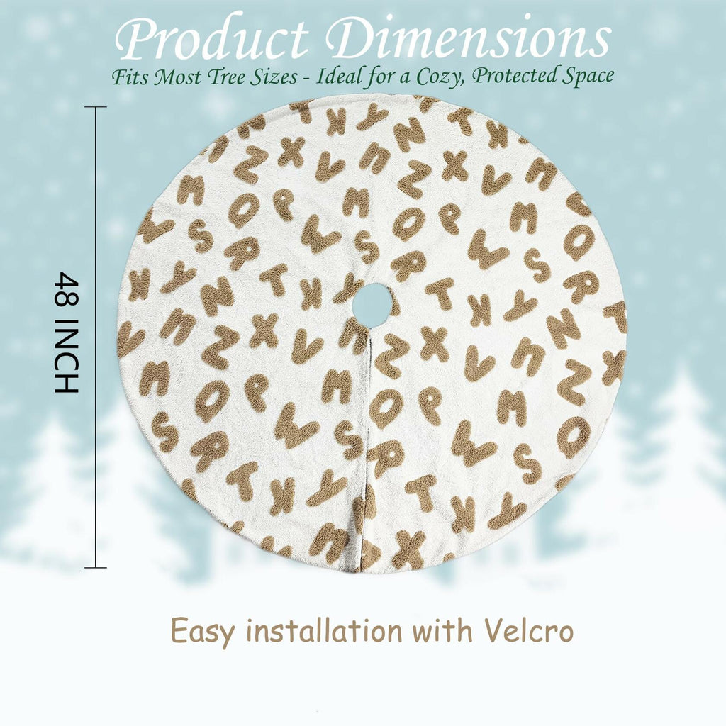 AISENO 48 Inch White Plush Alphabet Christmas Tree Skirt Faux Fur Decor