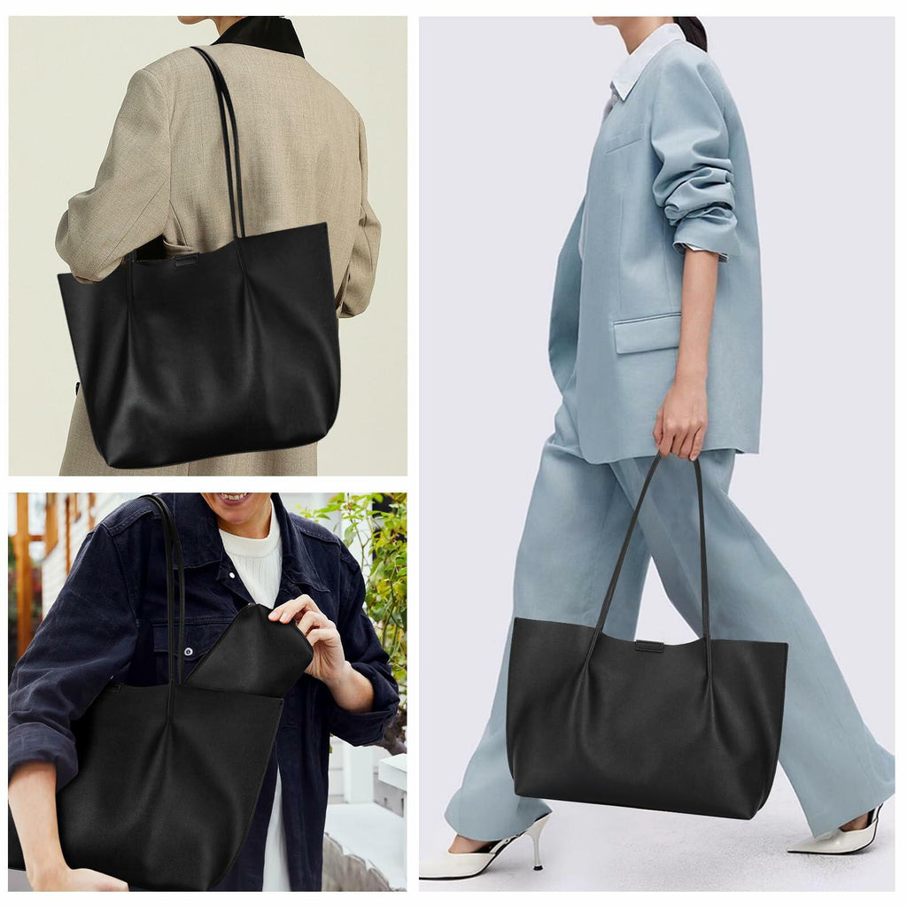 ZFZGFRCS Faux Leather Tote Bag Large Beige Handbag with Wallet