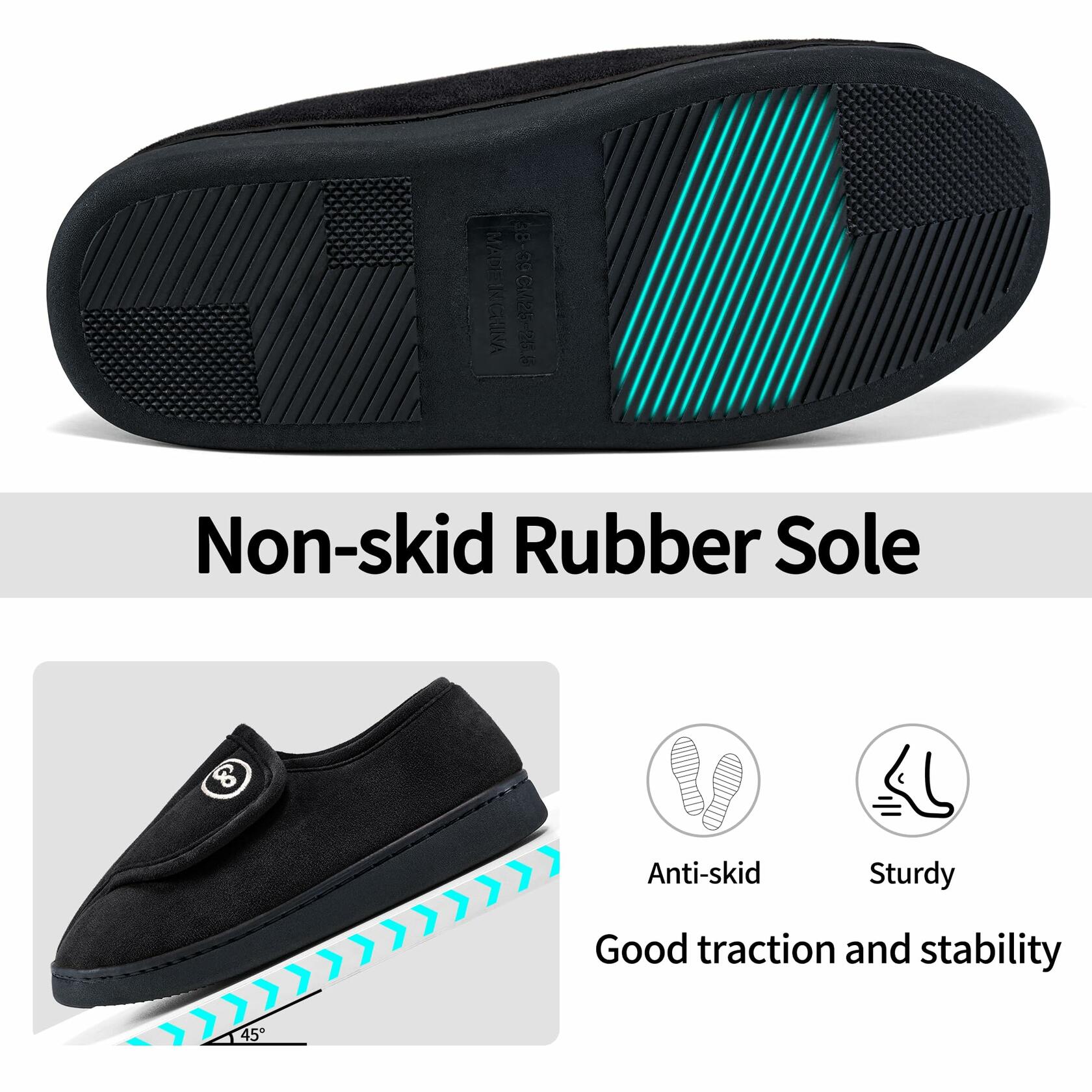 HARENCE Women's Adjustable Memory Foam Fur Lined Slippers Black Size 42/43