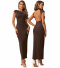 XinFSh Women Plus Size Formal Maxi Dress Cap Sleeve Crew Neck Brown - Size L