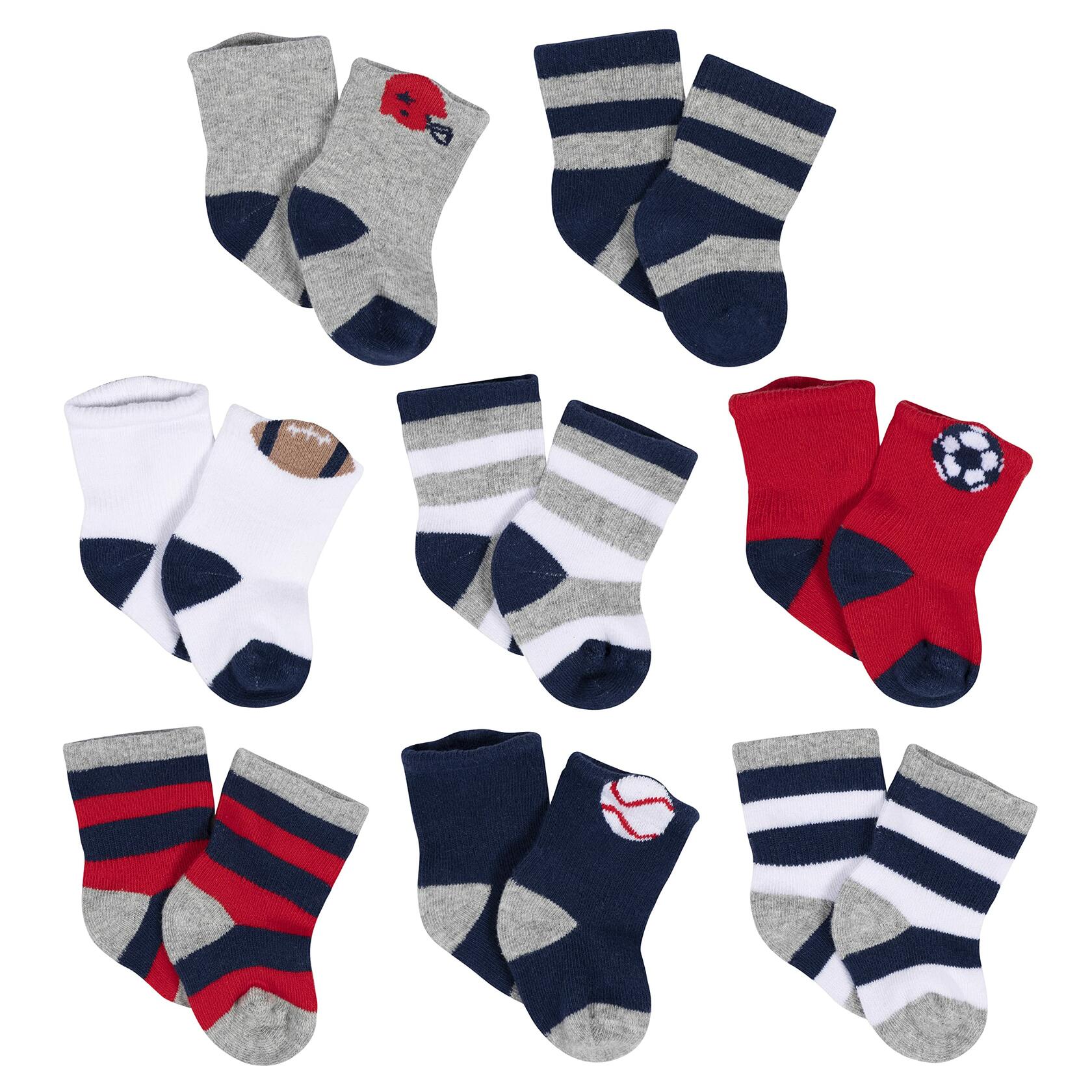 Gerber Baby Wiggle-Proof Socks Sports Blue 8-Pair Size 3-6 Months