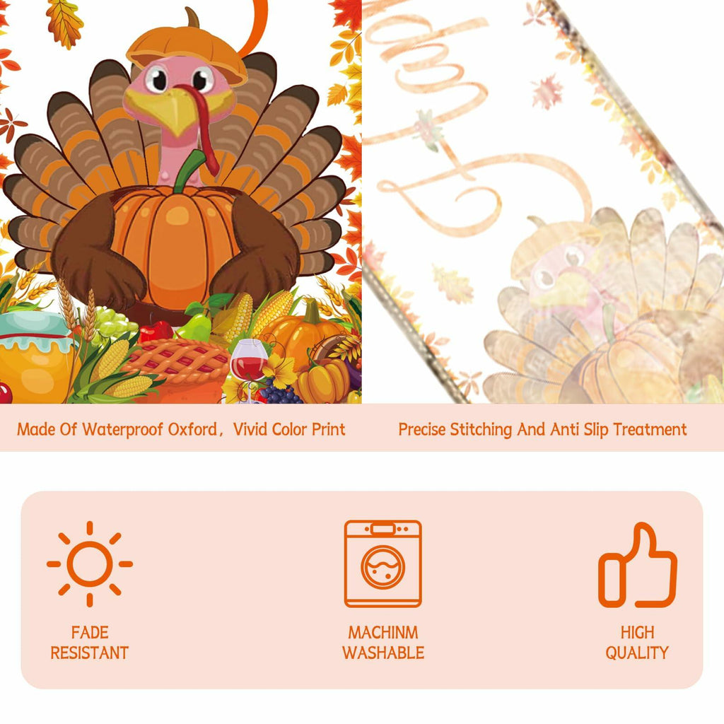 Happy Thanksgiving Turkey Table Runner Oxford 70.86x13.77in Pumpkin Maple