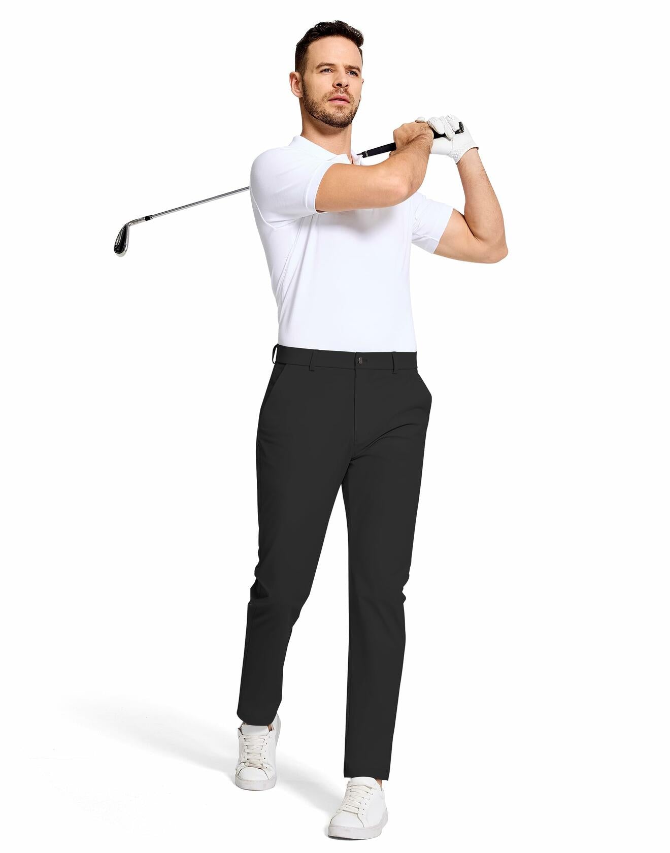 SERAMY Mens Golf Dress Pants Slim Fit Stretch Quick Dry Light Khaki Size 35