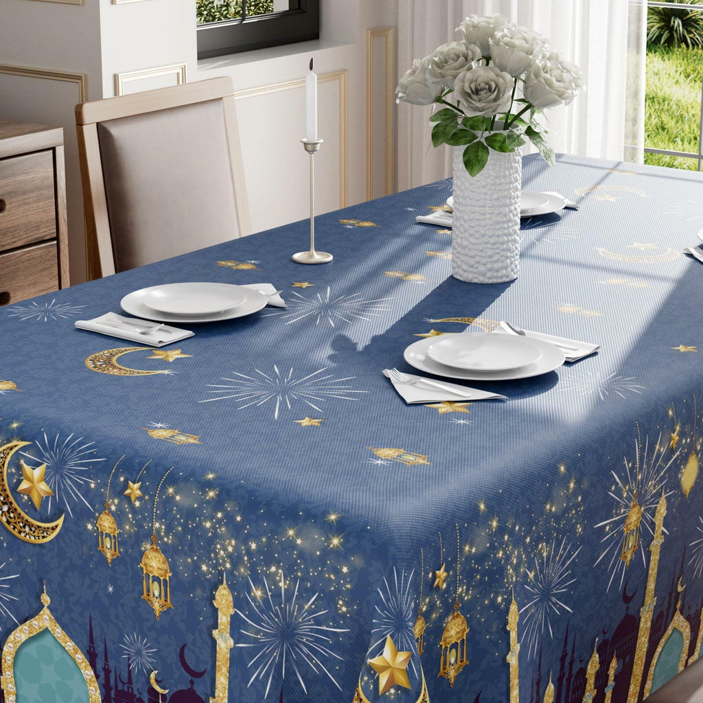 BOTB Eid Al-Fitr Ramadan Tablecloth Green Castle Lantern 60x84 Inch