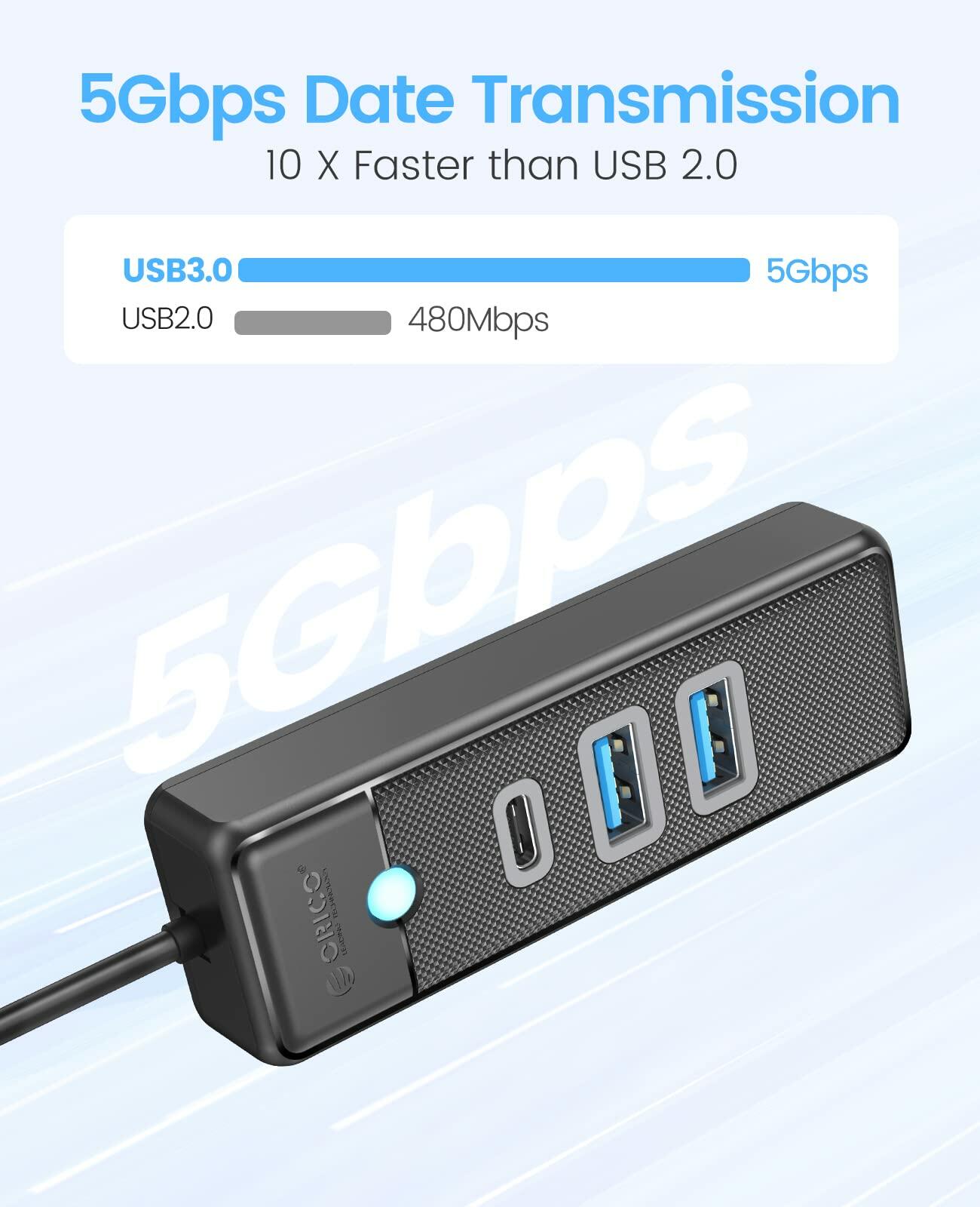ORICO USB C Hub 3 Ports USB 3.1 to USB 3.0 Adapter Pink with 0.5ft Cable