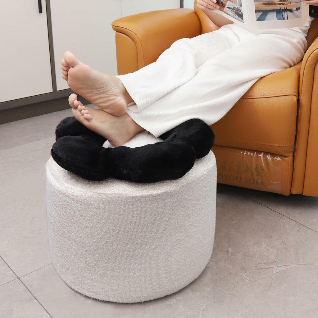 Flower Pouf Ottoman Full Foam 18x15 Inch Ivory Black Floor Pouf