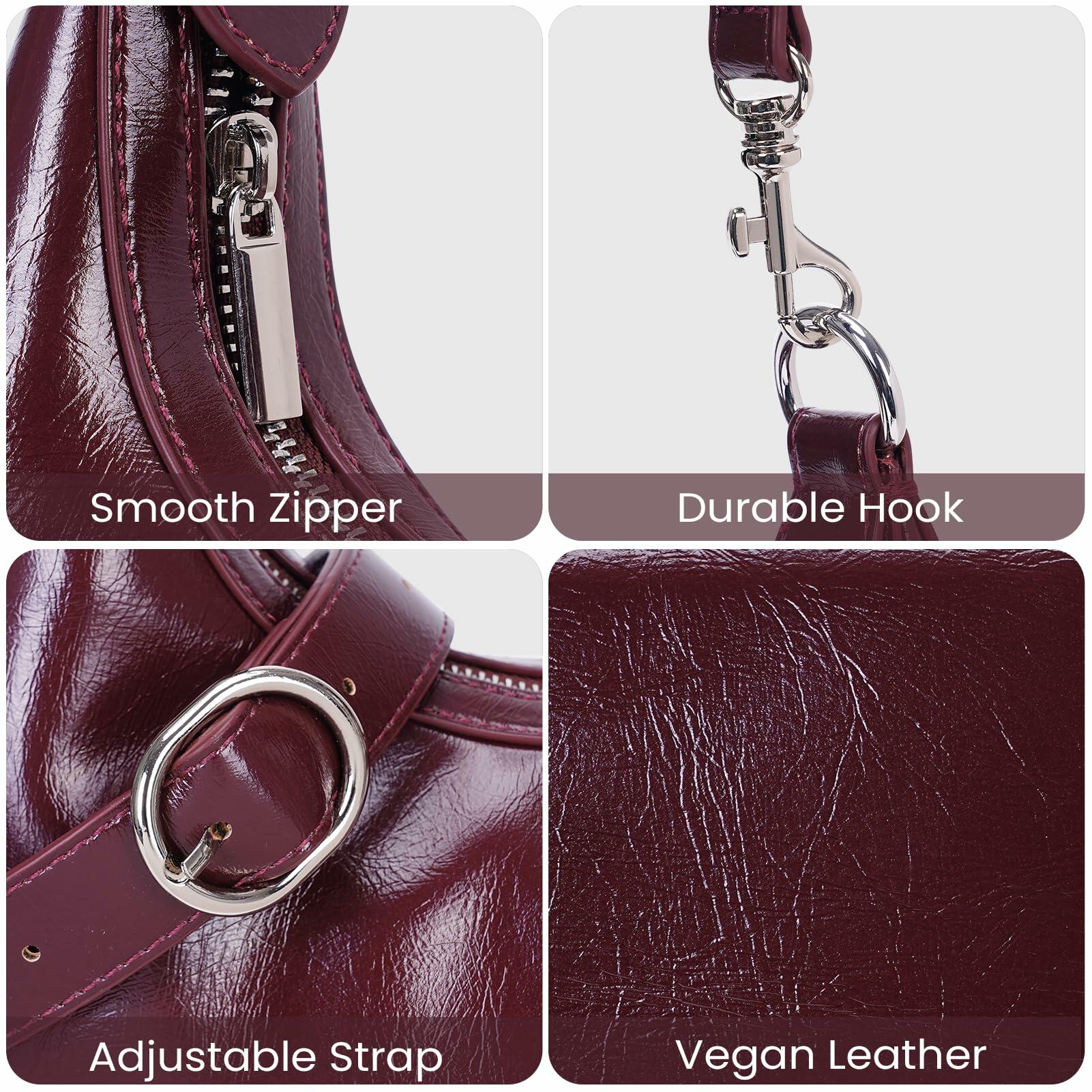 JQWSVE Crescent Shoulder Bag Women Glossy Leather Crossbody Black