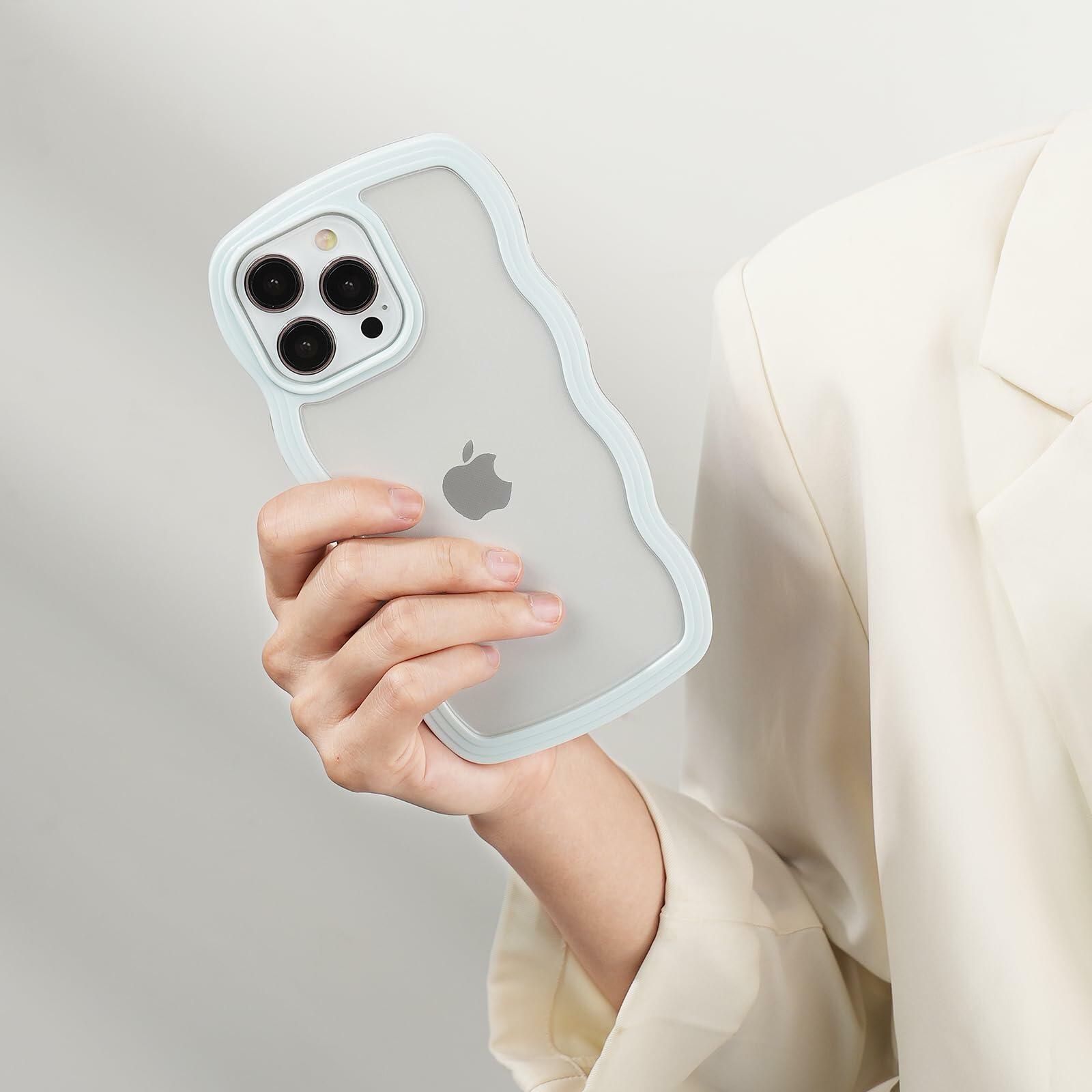 Weycolor iPhone 13 Pro Max TPU Shockproof Case Blue Kawaii Curly Wave
