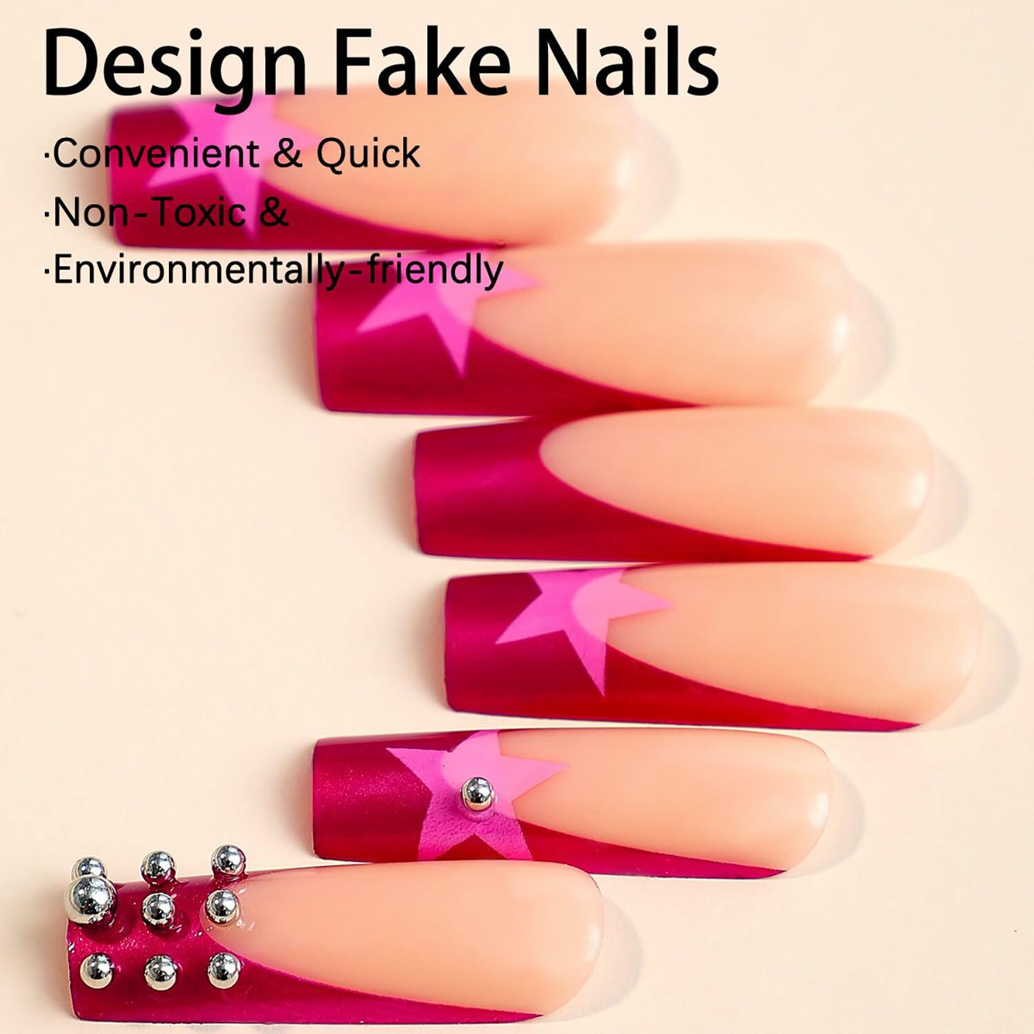 RIICFDD Fall Press On Nails Long Square Haze Blue 24 Pcs