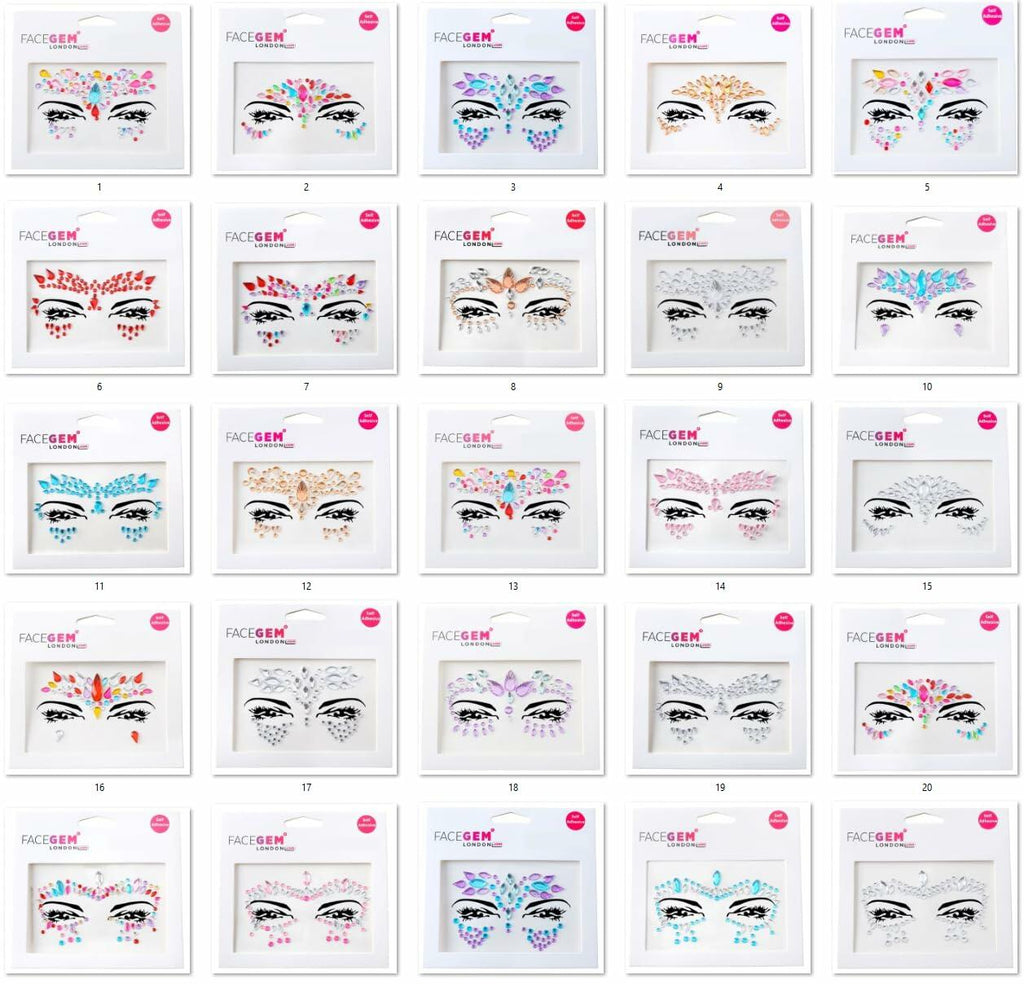 FACEGEM LONDON Face Gems Adhesive Glitter Tattoo Stickers 21 PCS