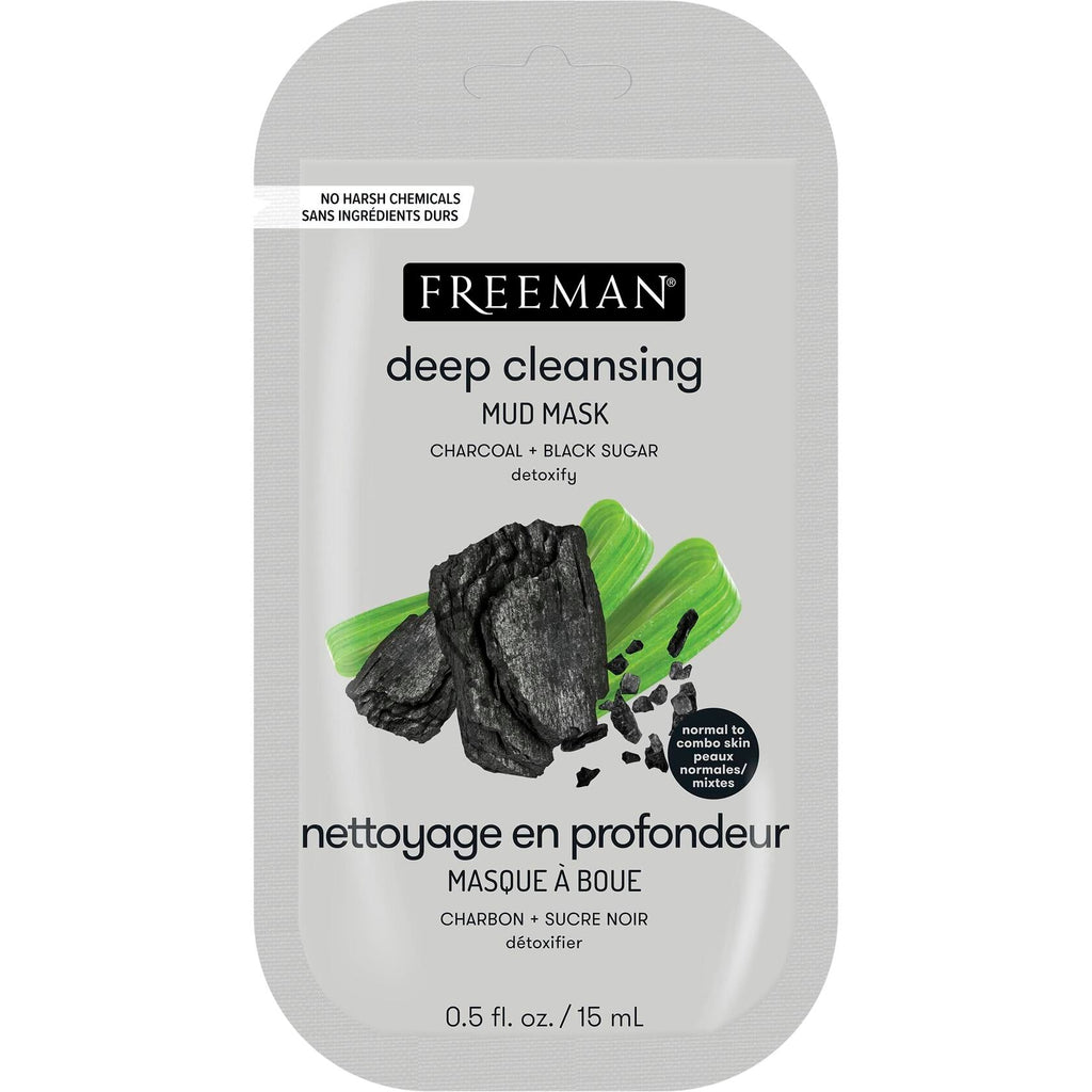 FREEMAN Charcoal & Black Sugar Mud Mask Detoxifying Facial Treatment 0.5oz