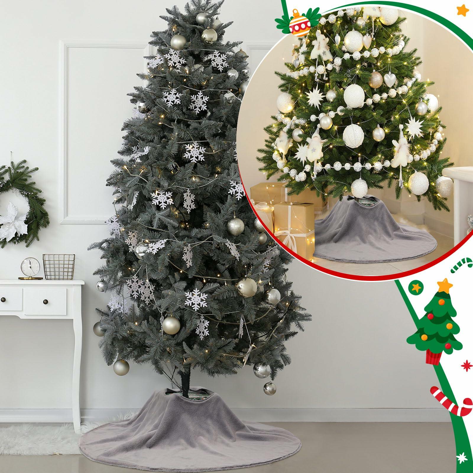 HyDren Velvet Cozy Christmas Tree Skirt Grey Brown Faux Fur 30 Inch
