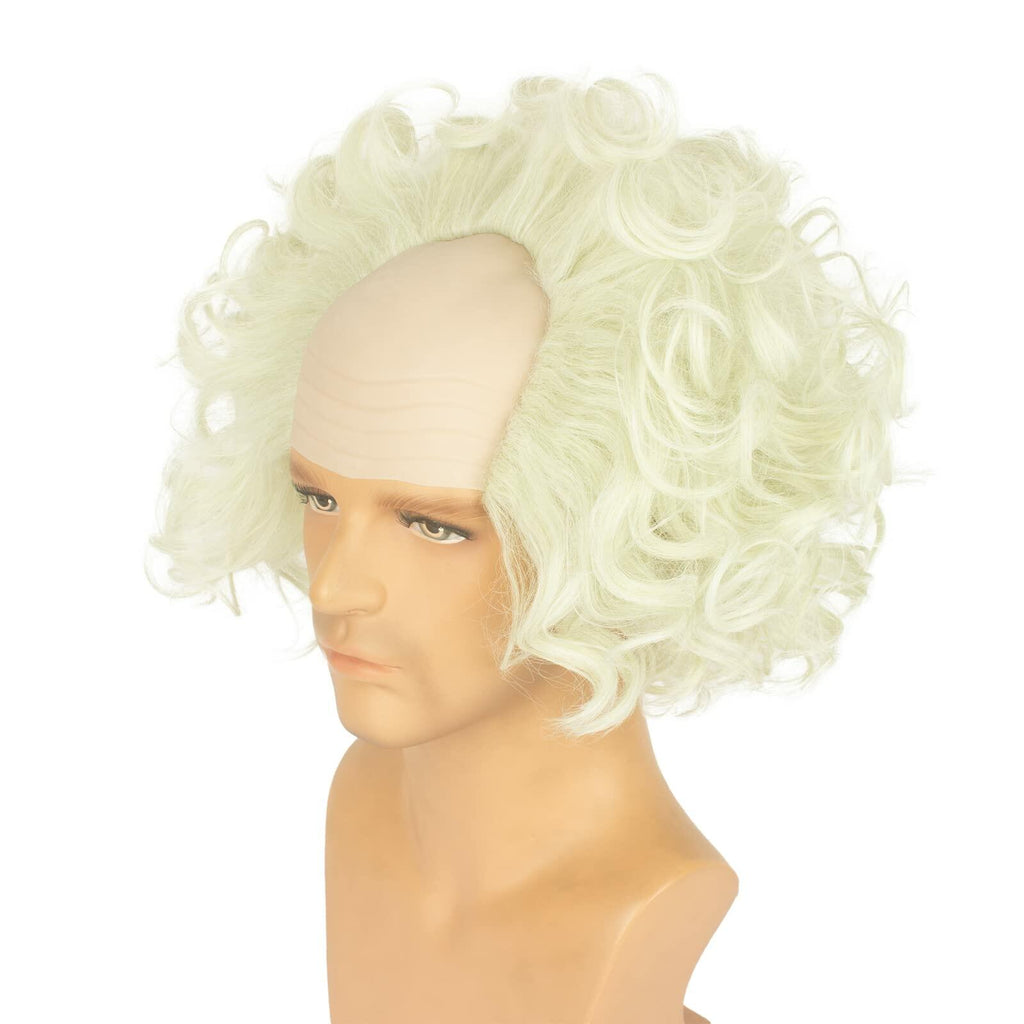 WeKen Unisex Short Bald Wig Halloween Cosplay White Mixed Light Green