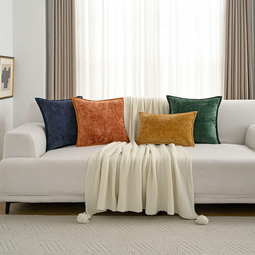 FUTEI Dark Green Chenille Throw Pillow Covers 26x26 Inch Set of 2