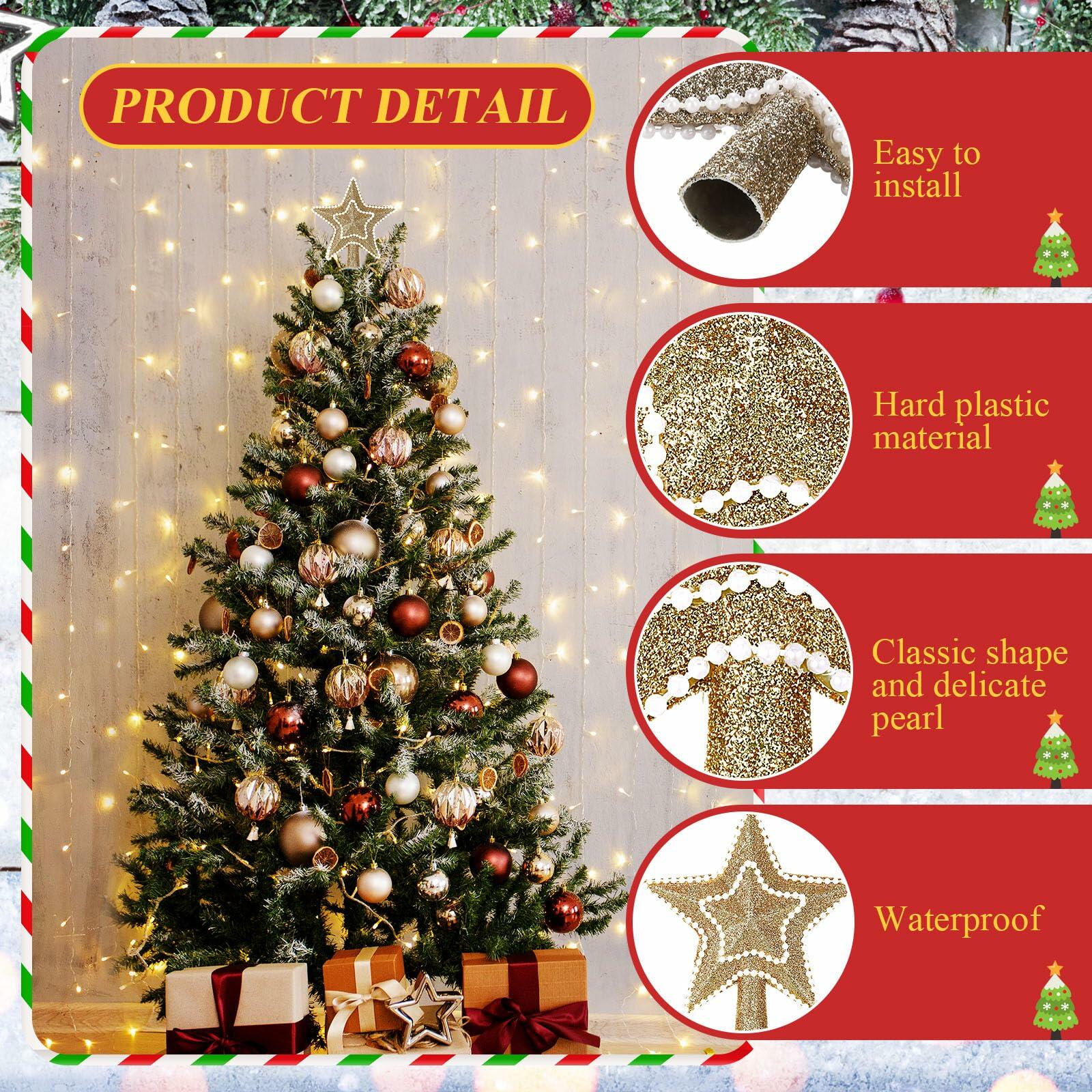 Hollowfly Mini Star Christmas Tree Topper Pearl Black 10 Inch