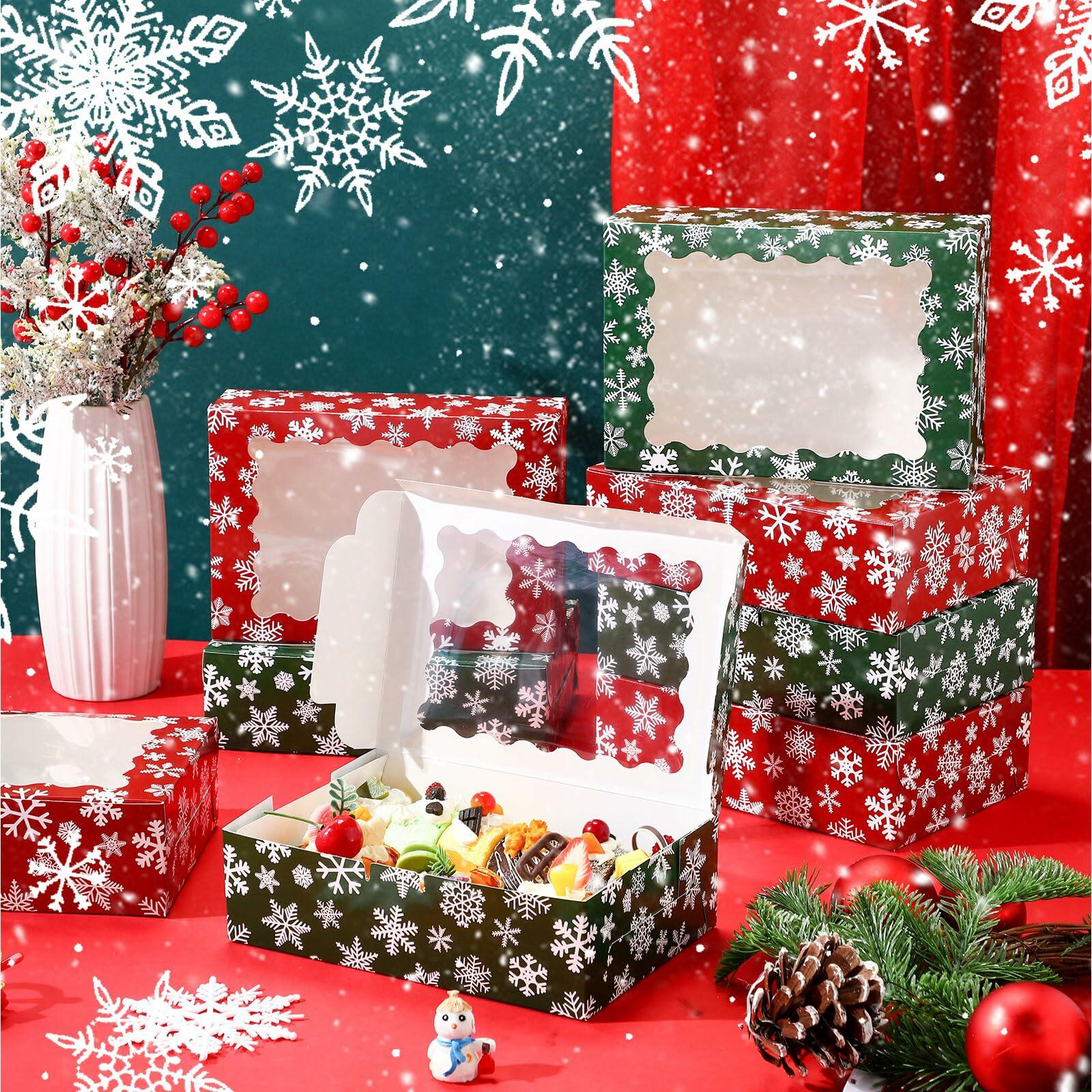 Gersoniel 24 Pcs Christmas Cookie Boxes 8.6x6x2.5in Red Green Snowflake