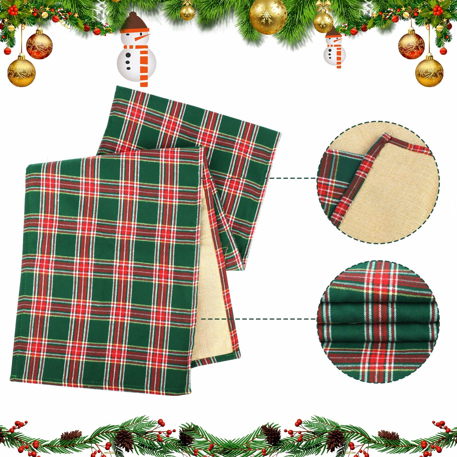 Buffalo Plaid Cotton Table Runner Reversible Red Green 14x84 Inch