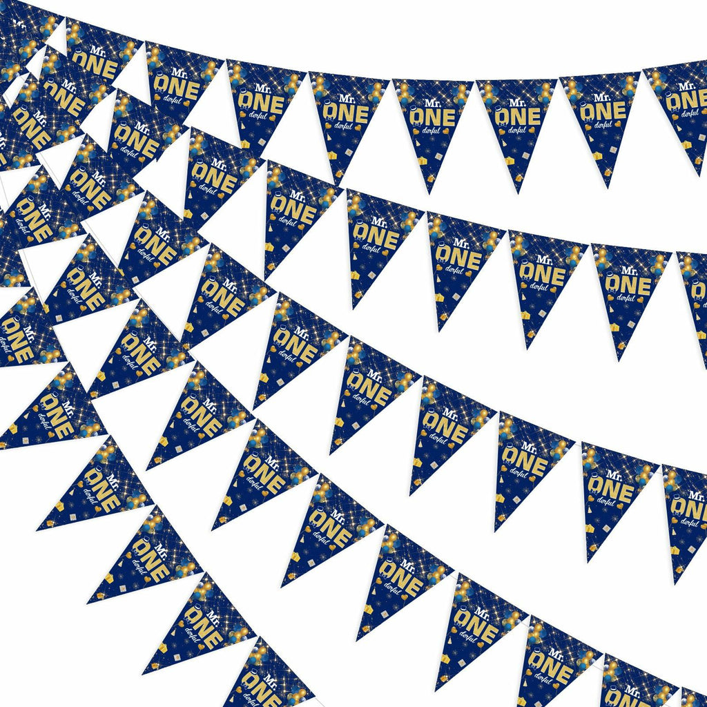 Mr. Onederful 1st Birthday Boy Triangle Banner Blue Party Decorations