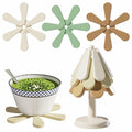 Silicone Trivets for Hot Dishes 3 Tree Coasters + 1 Foldable Stand Green
