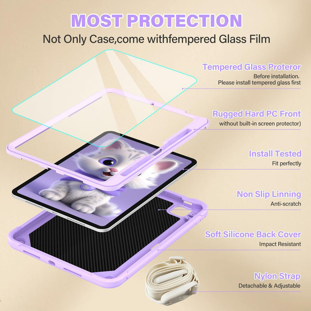 TOMORRY iPad Pro 11 Inch Case 2024 M4 5th Gen Purple with Screen Protector