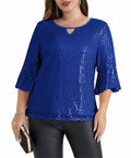 Hanna Nikole Sequin Ruffle Long Sleeve Wrap Blouse Blue Size 18Plus