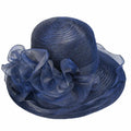 Women Organza Derby Sun Hat Kentucky Fascinator Flower Bridal Straw Navy
