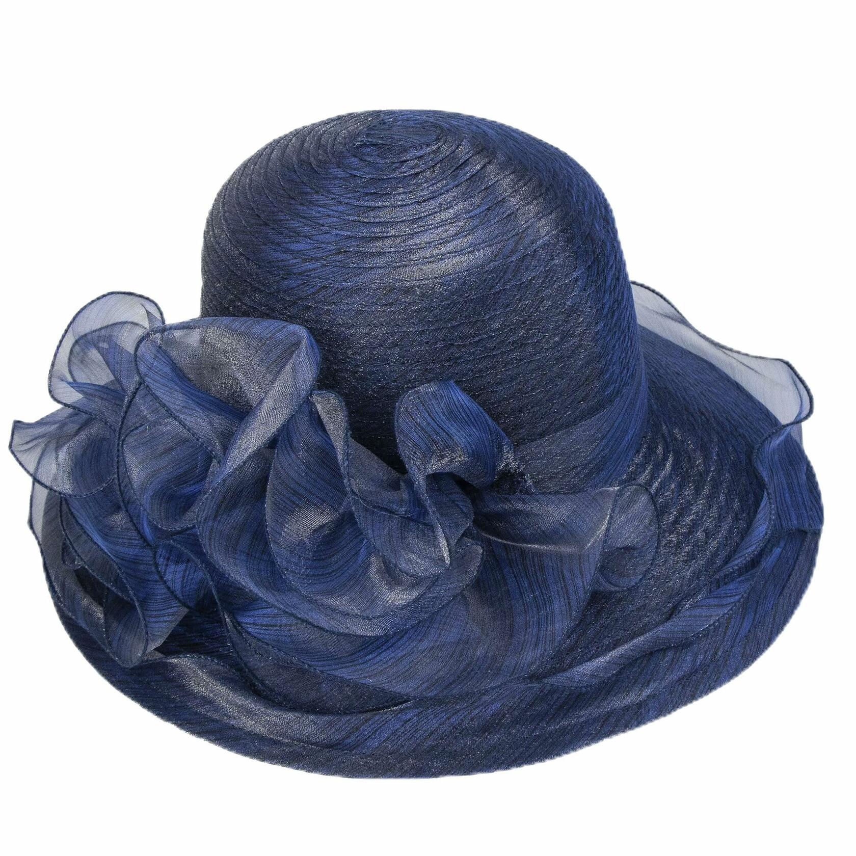 Women Organza Derby Sun Hat Kentucky Fascinator Flower Bridal Straw Navy