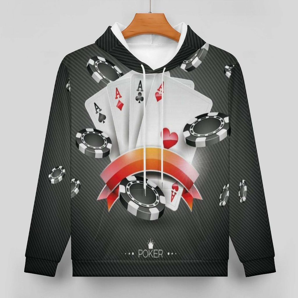 Cerbukt Men's 3D Novelty Hoodie Poker Cards Spread Chips Size 2XL