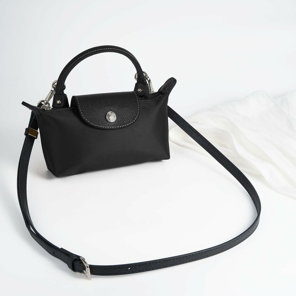 DEVPSISR Leather Adjustable Purse Strap for Longchamp Handbag Black Silver