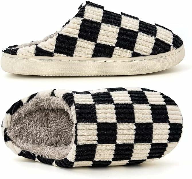 kissxiaoya Unisex Plaid Memory Foam House Slippers Black Size 4-4.5